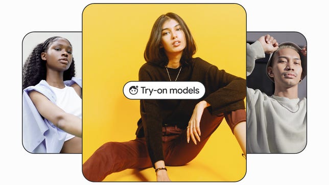 A promotional image showing models posing for Google's new AI shopping feature