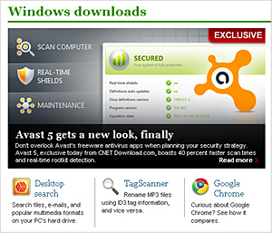 CNET Downloads front and center unit