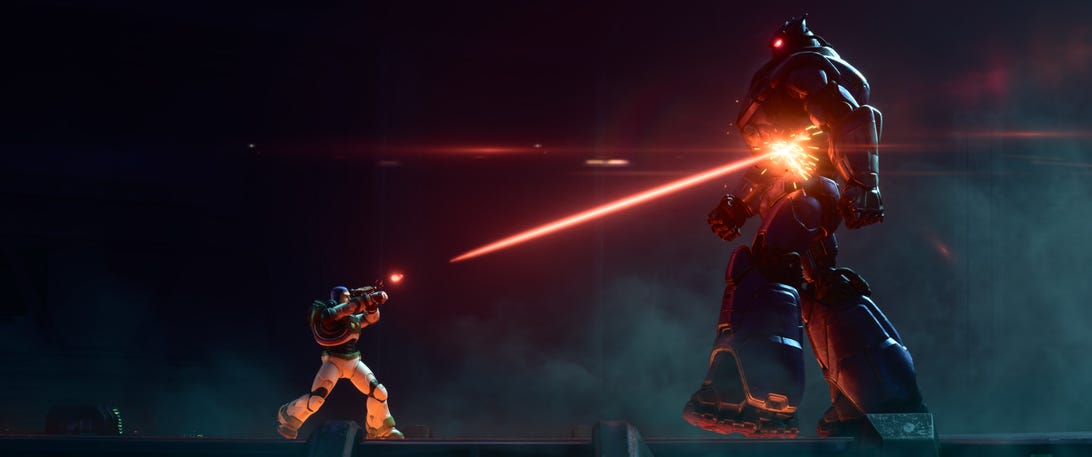 Buzz Lightyear fights robot in Lightyear