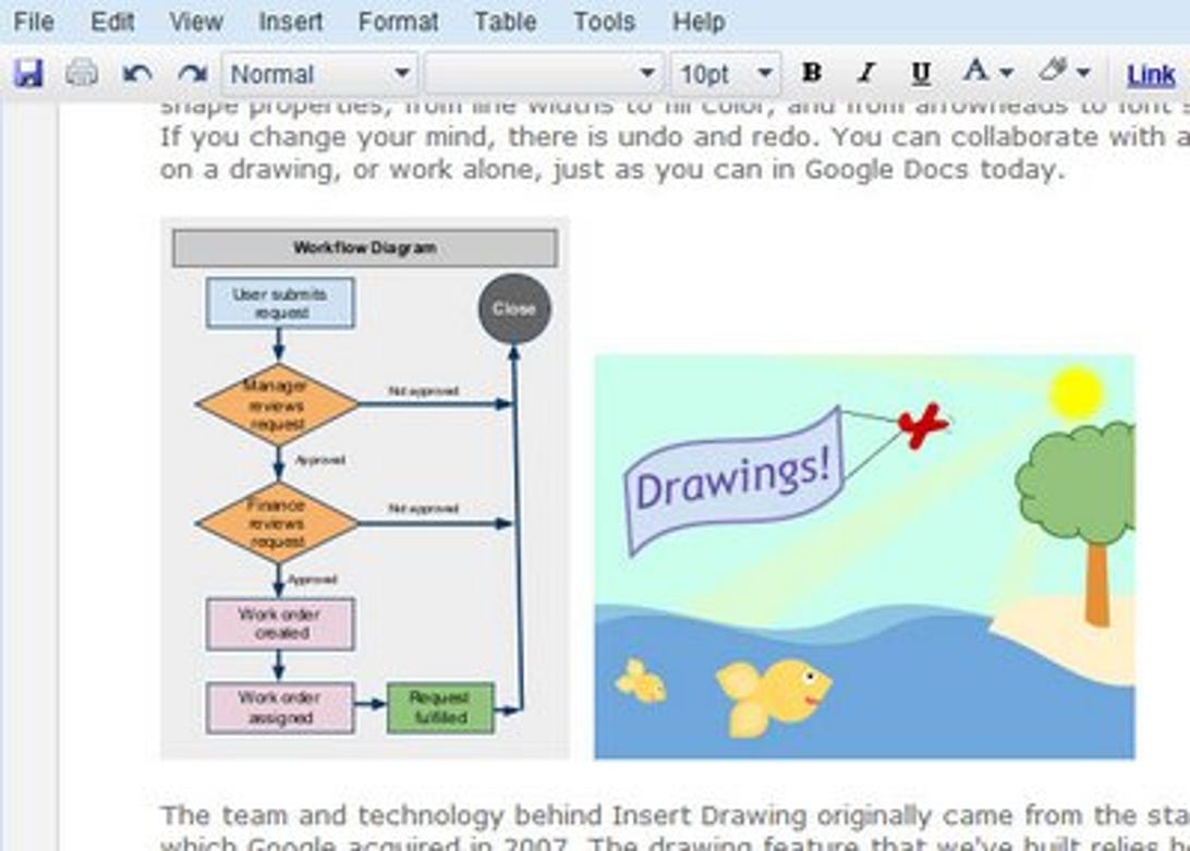 Google Docs now allows basic illustrations to be inserted.