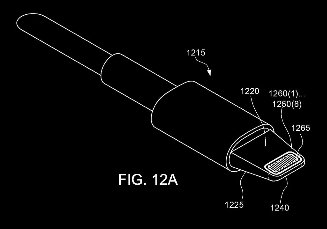 An Apple patent application shows a Lightning connector tapered to keep water and grit out when the cable is plugged in.