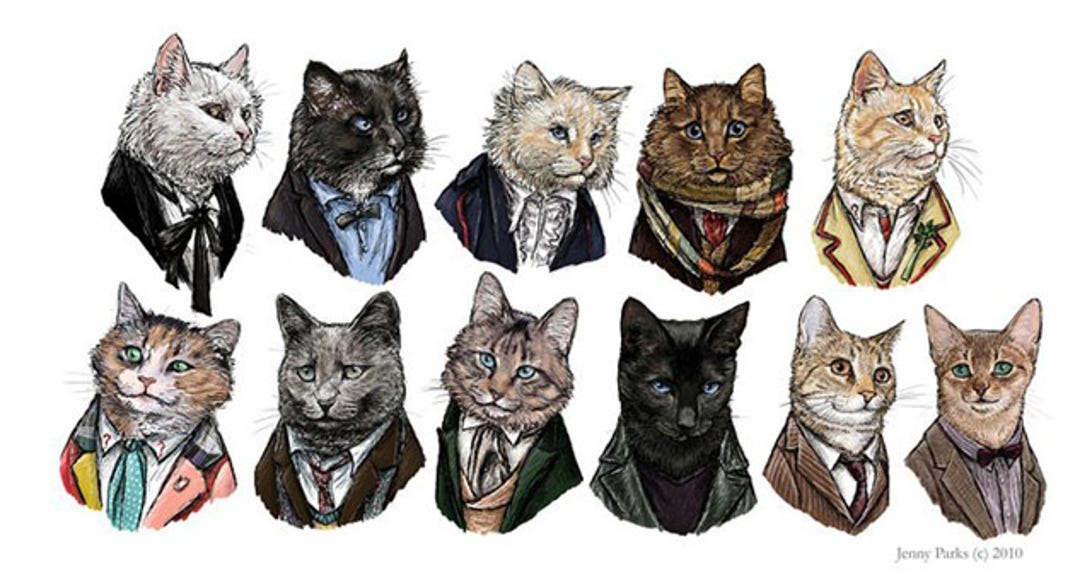 Tumblr warns bloggers not to mislead readers with tags about Doctor Who and cats unless it is indeed both, perhaps like this Doctor Mew art by Jenny Parks.