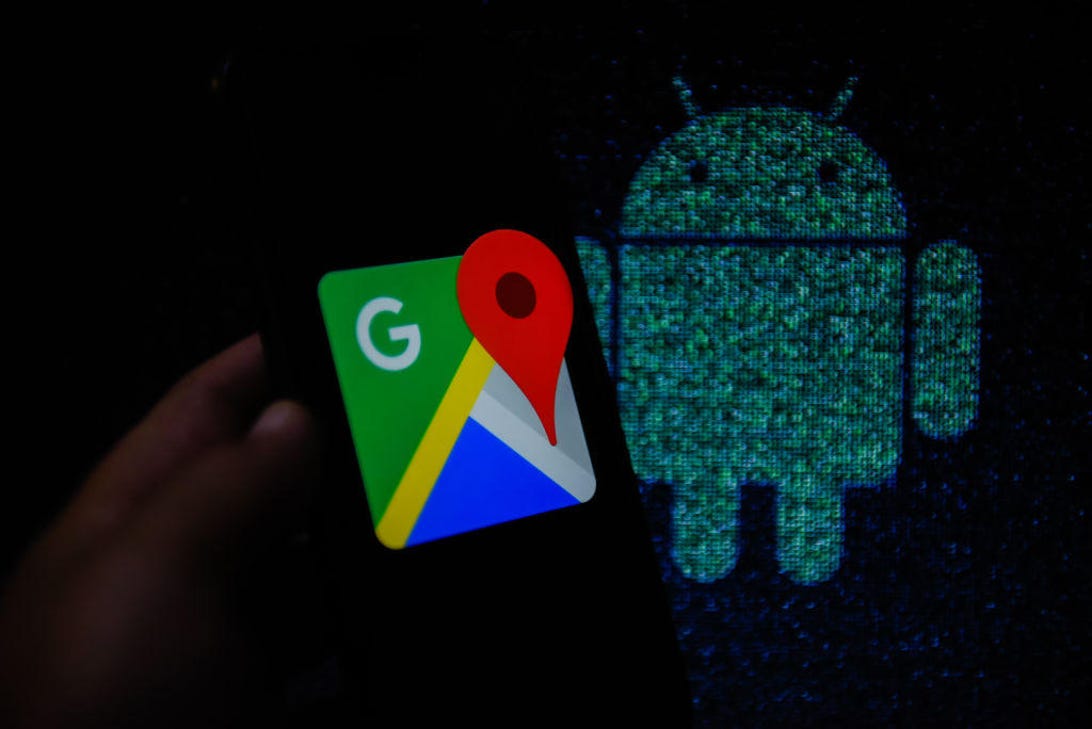 Google maps logo is seen on an android mobile phone