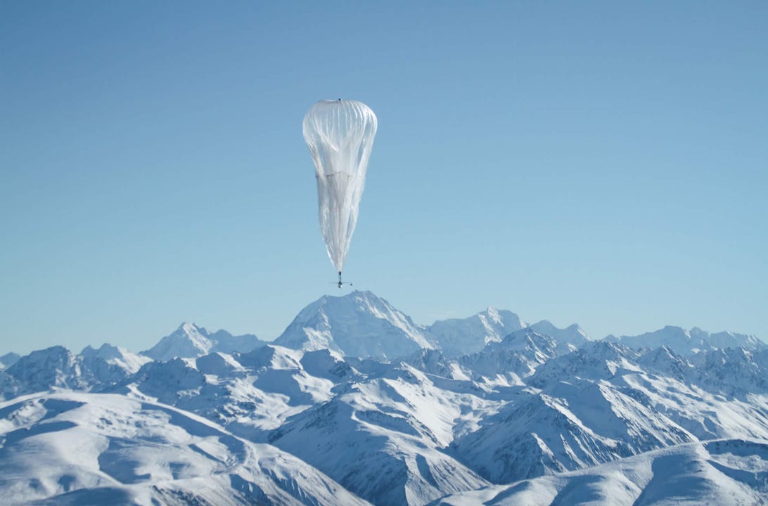 Project Loon balloon soars over the mountains.
