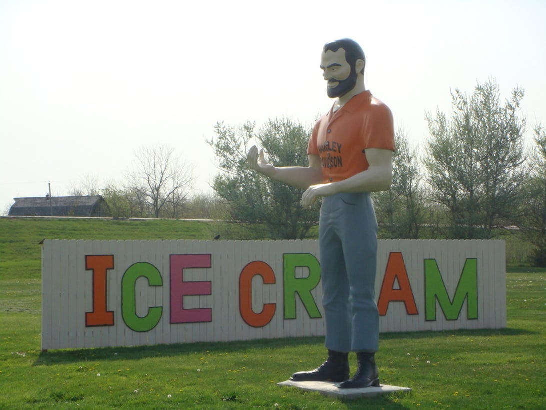 Harley Muffler Man with ice cream sign