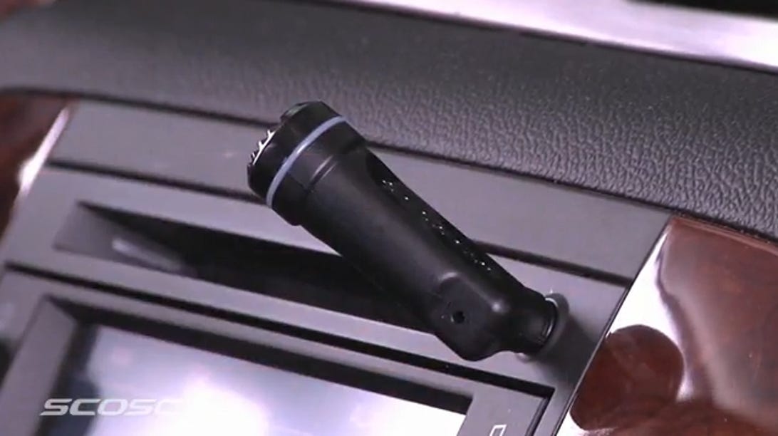 The Scosche motorMouth II simply plugs into your car's analog audio input.