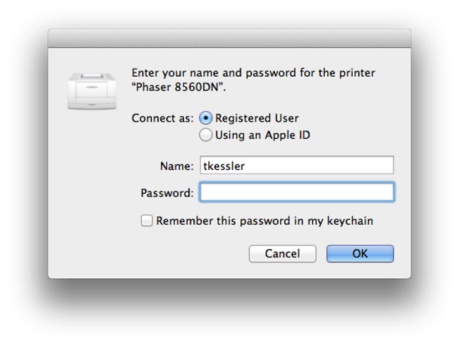 Printing authentication in OS X