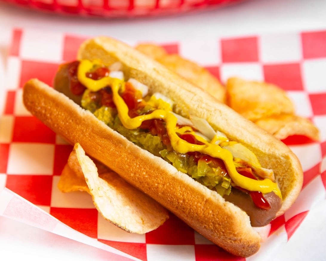 Upside Foods cultivated chicken hot dog