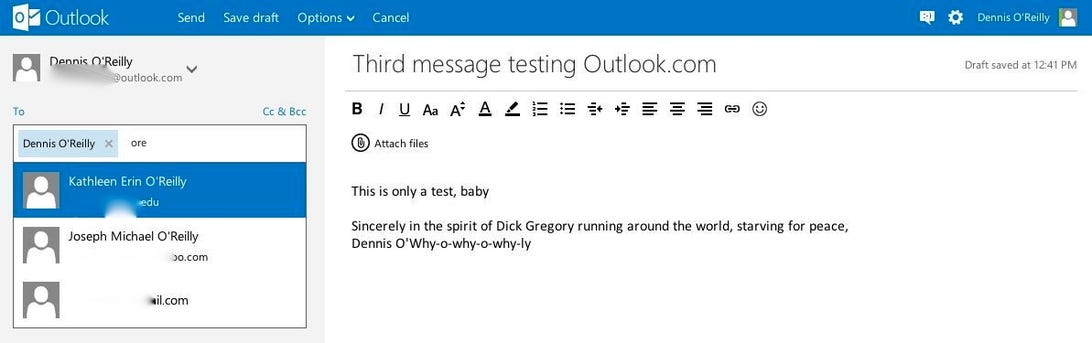 Outlook.com message-composition screen