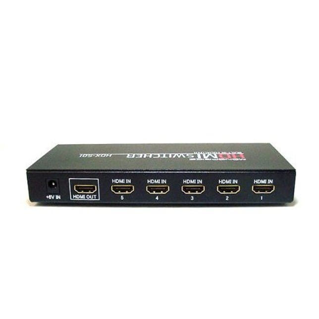 Back-panel shot of the HM-501 HDMI switcher