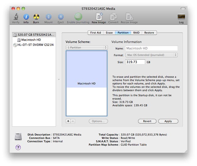 Disk utility partition tab in OS X