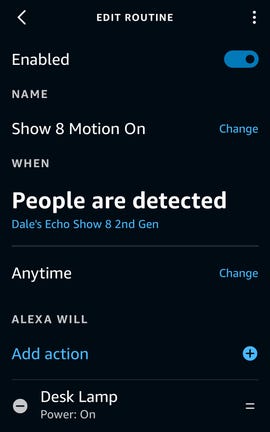Rutina de detección de personas de Alexa