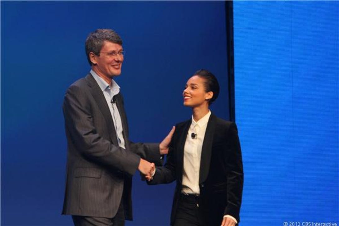 BlackBerry CEO Thorsten Heins greets Alicia Keys as the company's new global creative director today.