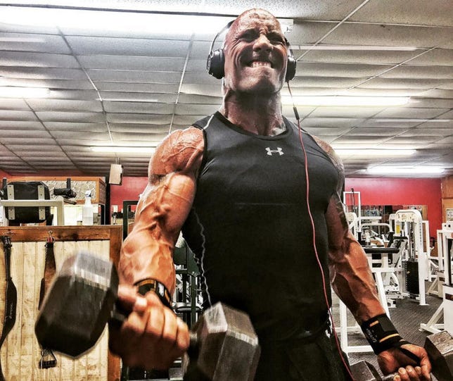 The Rock works out