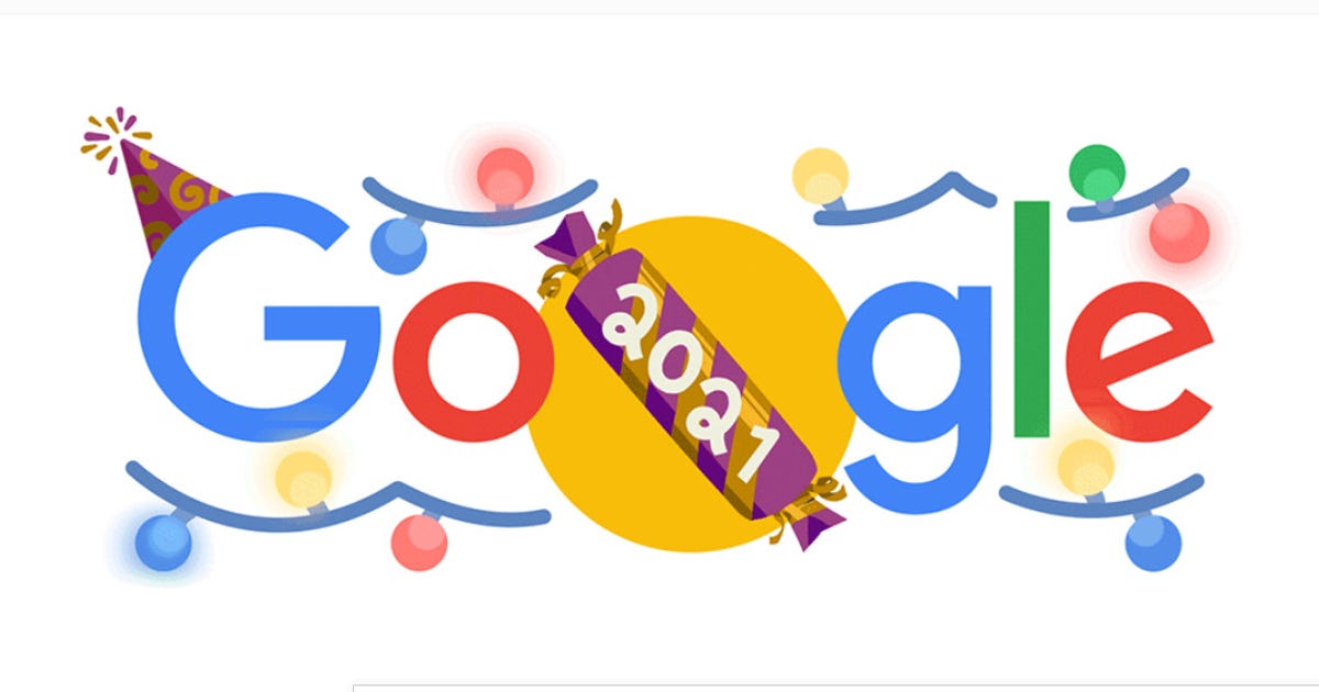 Google Doodle untuk Malam Tahun Baru muncul dengan konfeti