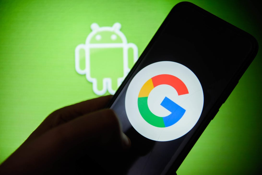 Google logo is seen on an android mobile phone