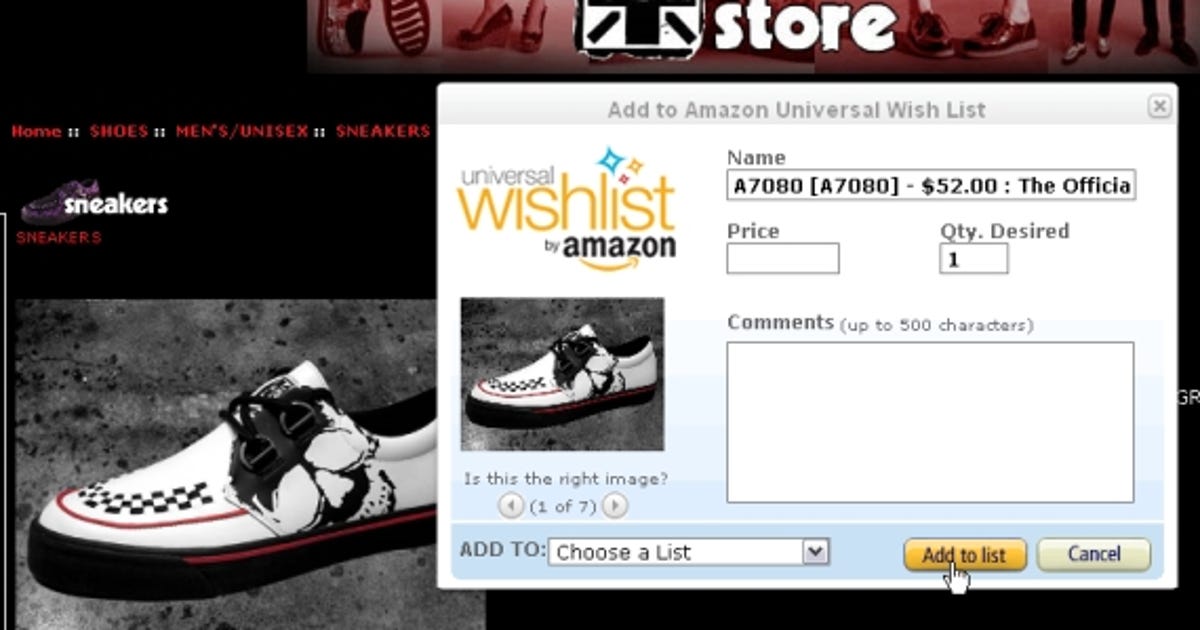 Add other websites to amazon wish list