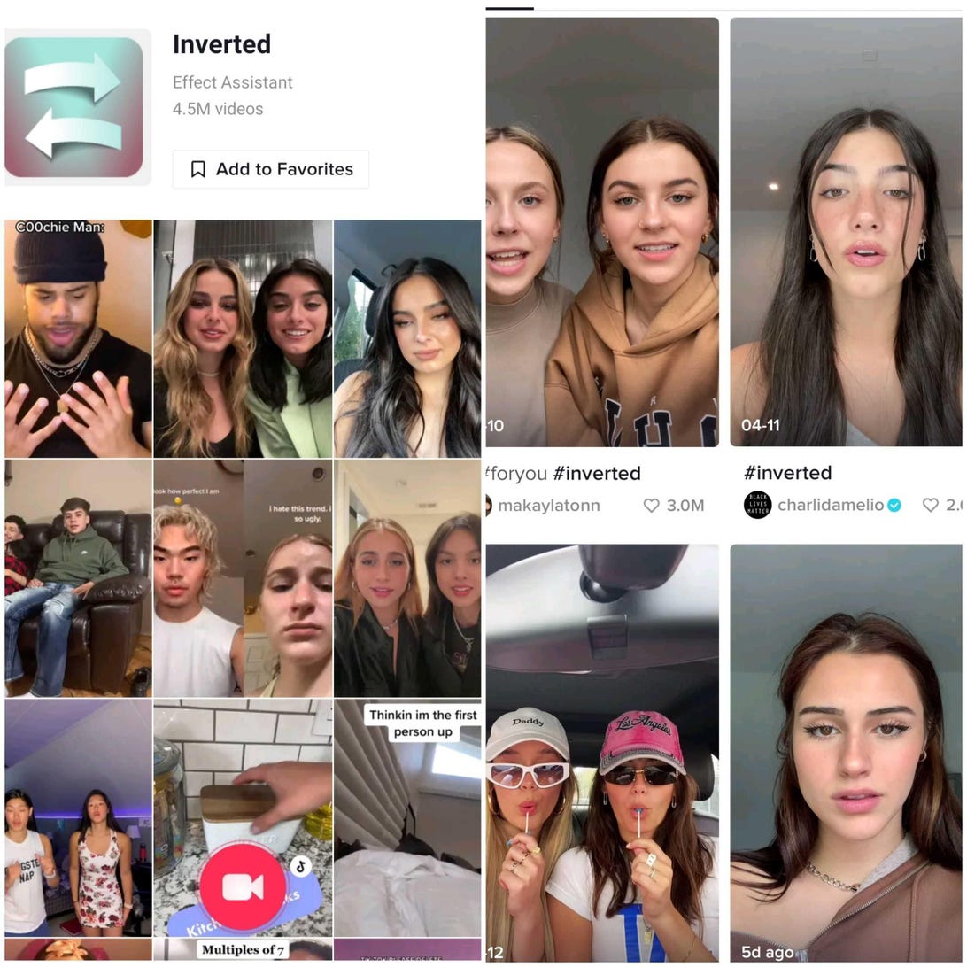 Various people trying TikTok's inverted filter