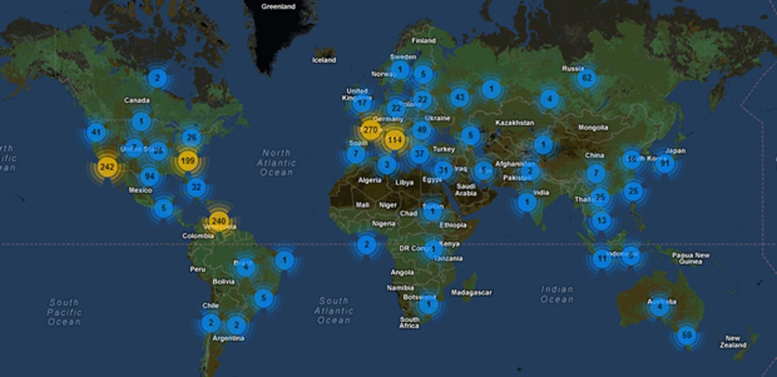 Botnet servers around the world.