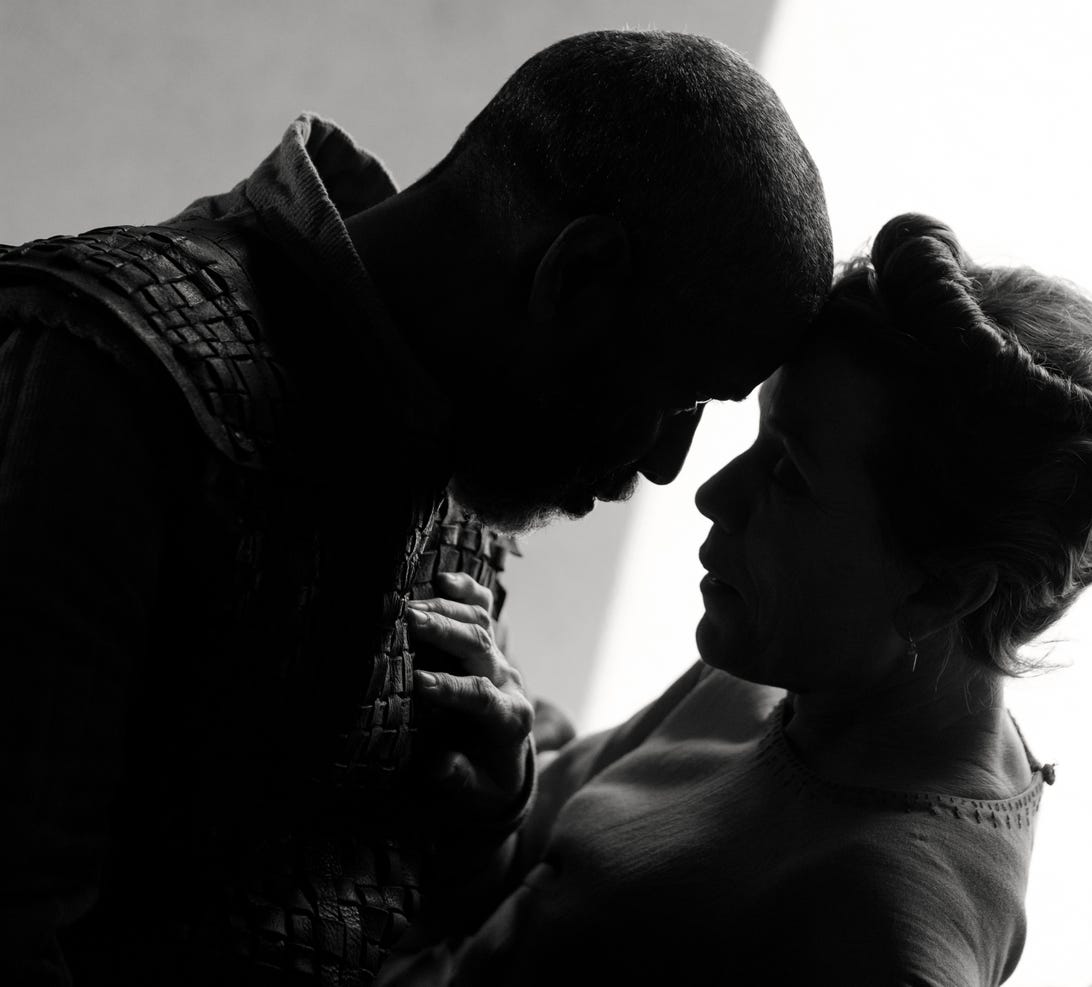 Denzel Washington and Frances McDormand in Joel Coen's visually striking Shakespeare adaptation The Tragedy of Macbeth, streaming on Apple TV Plus.