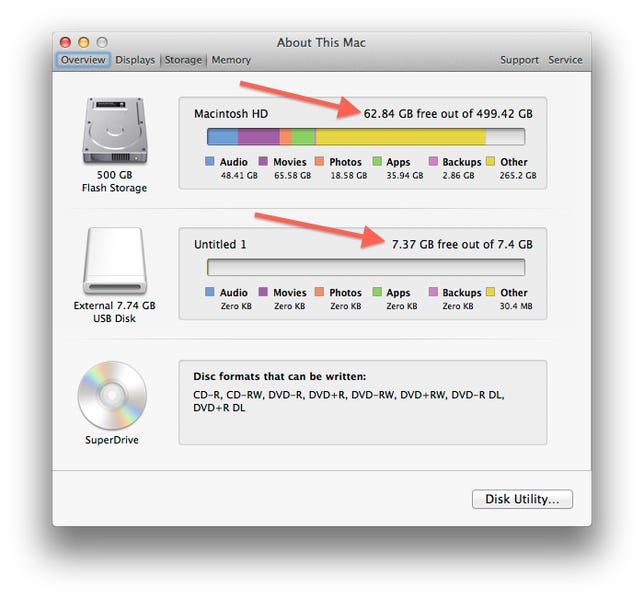 Disk usage in About This Mac