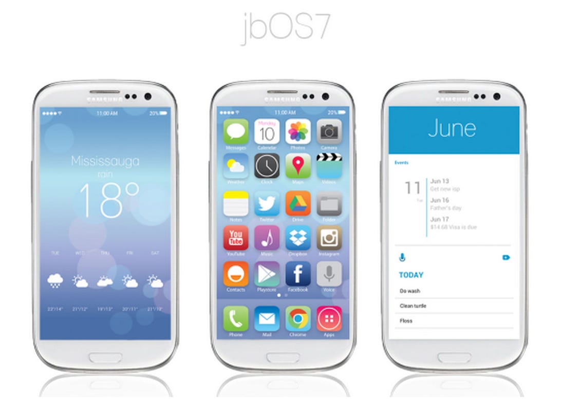 The jbOS7 theme for Android brings the look of Apple's iOS 7 to Google's mobile operating system.