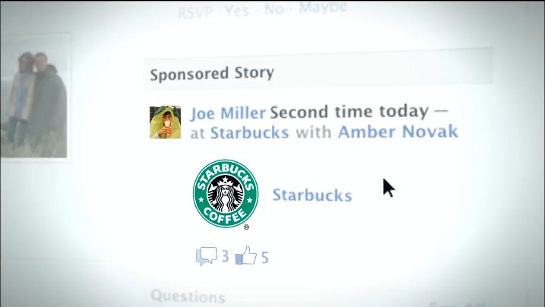 Screenshot of Facebook's video featuring Sponsored Stories.