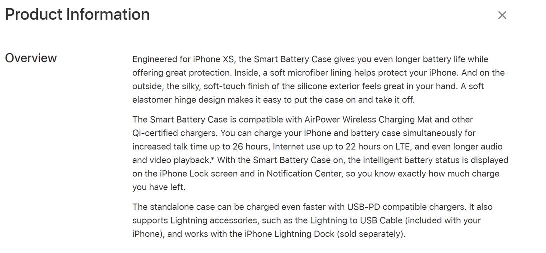AirPower reference appears in Apple’s iPhone XS battery case listing