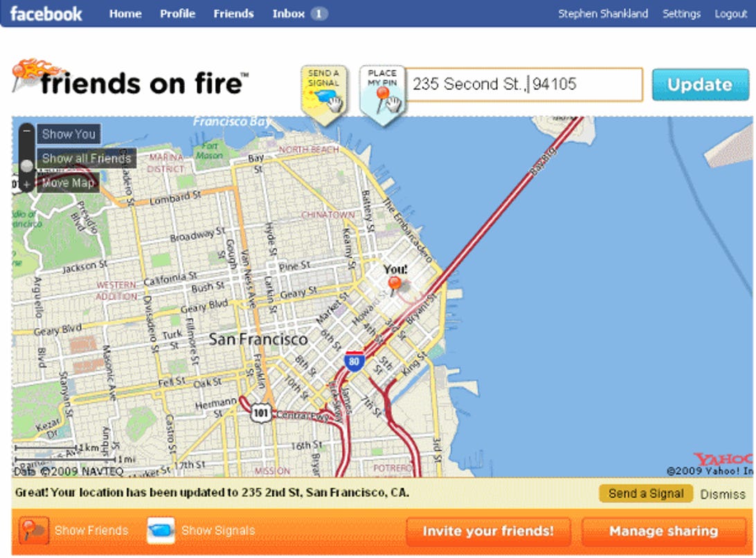 Friends on Fire can be used to set and show your location and share it with friends.