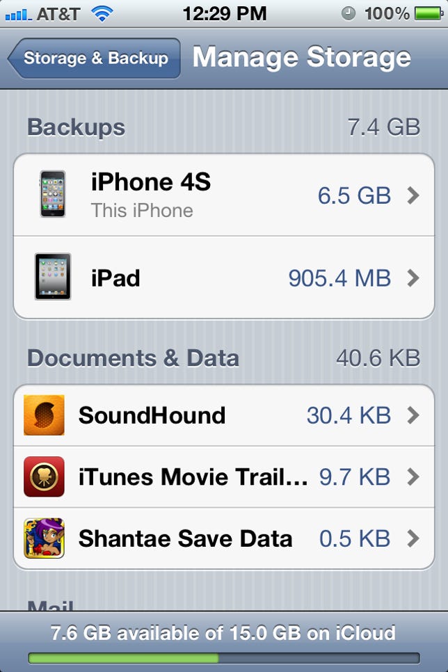 Apple's iCloud backup feature in iOS.