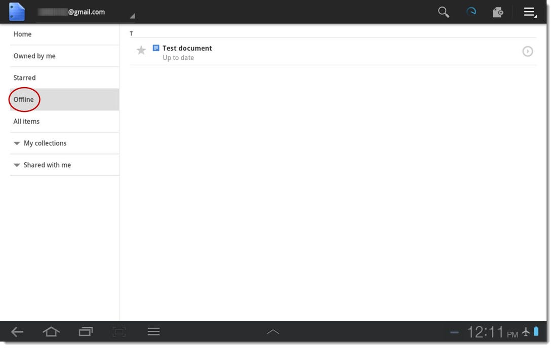 Google Docs offline viewing access on Android tablet