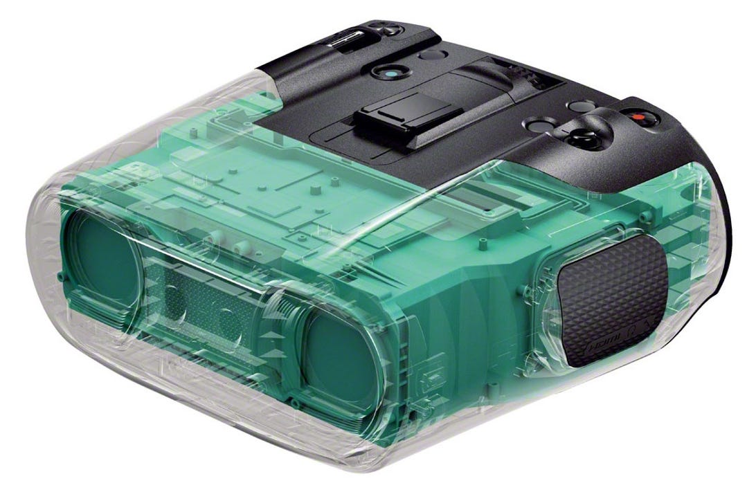 The green area shows the capsule that houses much of the Sony's DEV-50V electronic innards.
