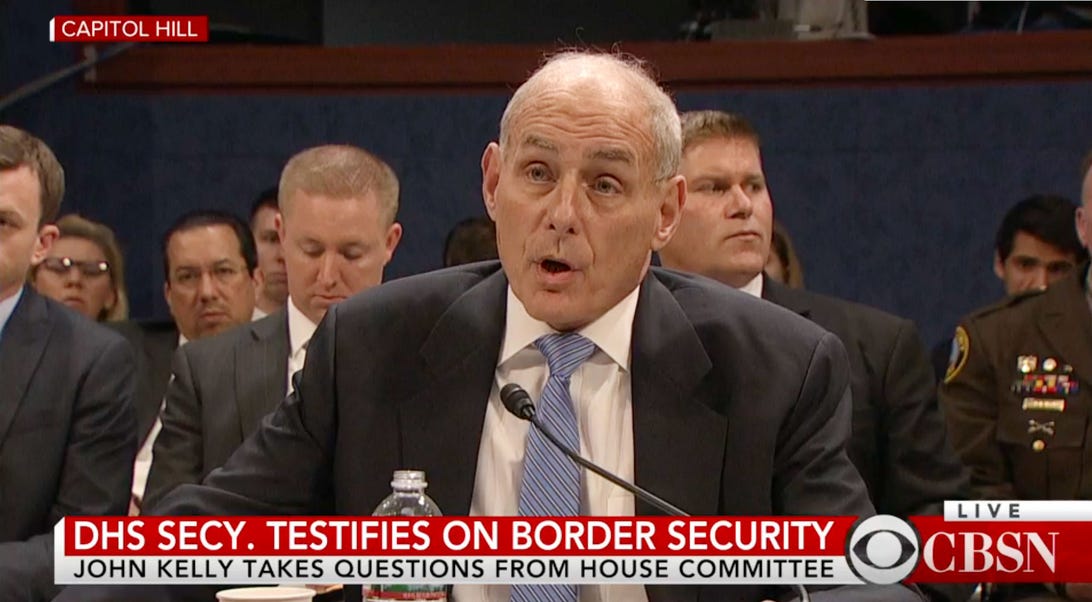 ​Homeland Security Secretary John Kelly speaks before Congress Tuesday.