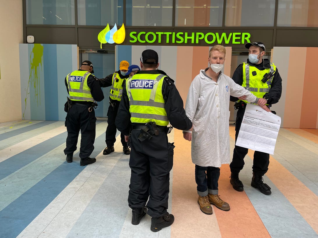 Scientists protest outside of Scottish Power