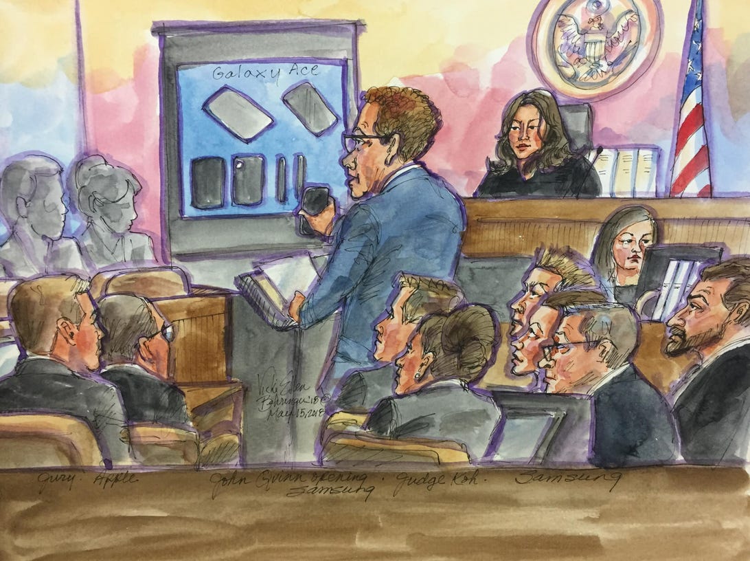 Samsung attorney John Quinn argues to jurors that it's tough to tell which Samsung phones violated Apple patents and which didn't.