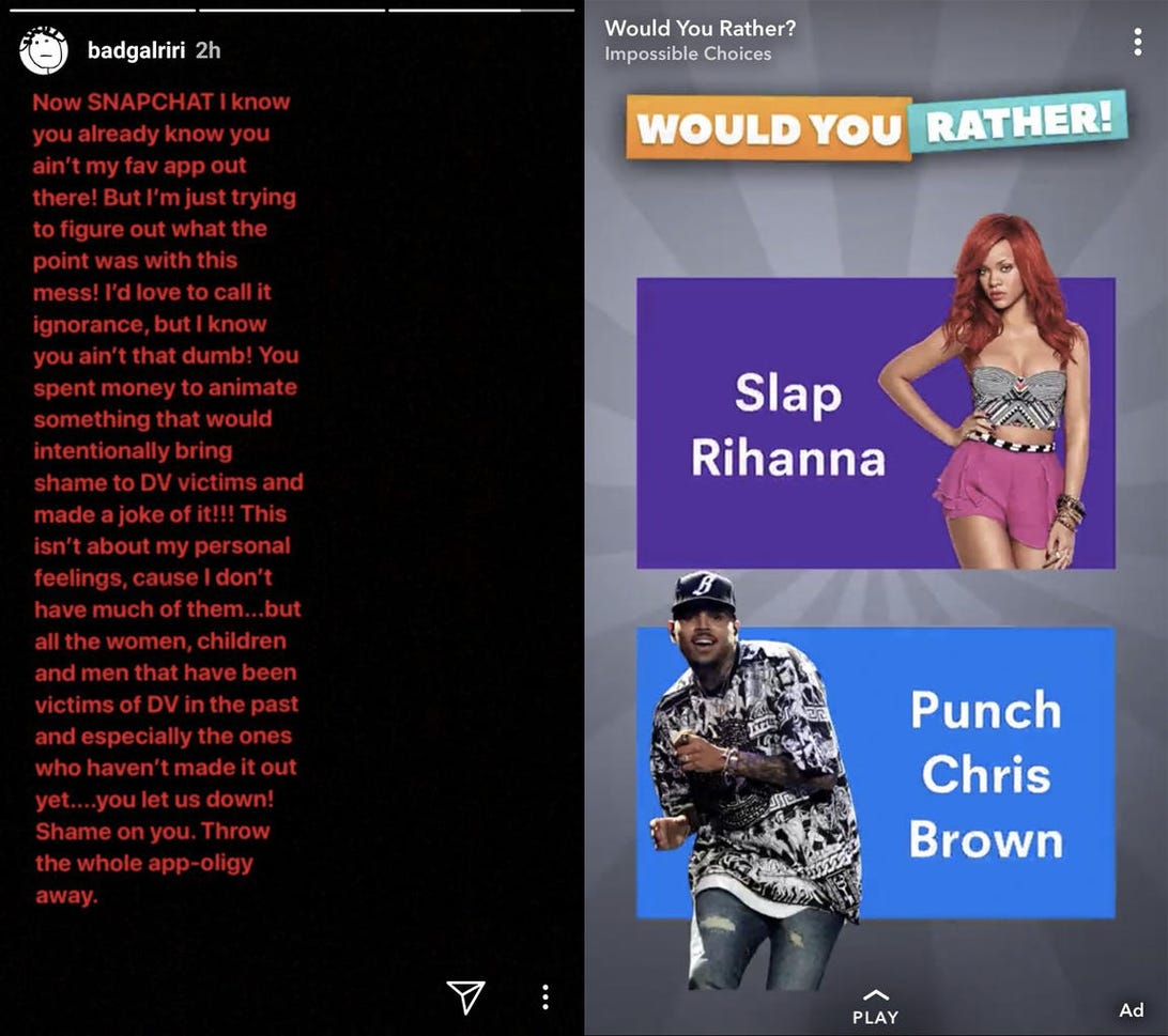 Screenshot of ad that mentions Rihanna