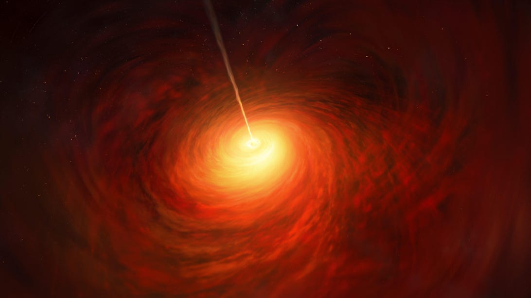 انطباع الفنان عن البيئة القاسية في مركز المجرة Messier 87