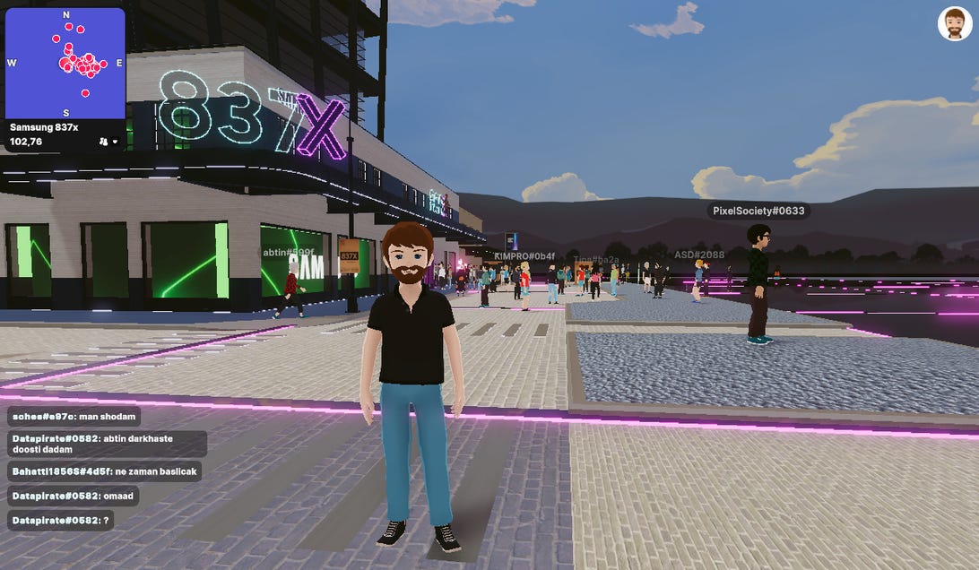 The outside of Samsung 837X, a metaverse space inside of Decentraland