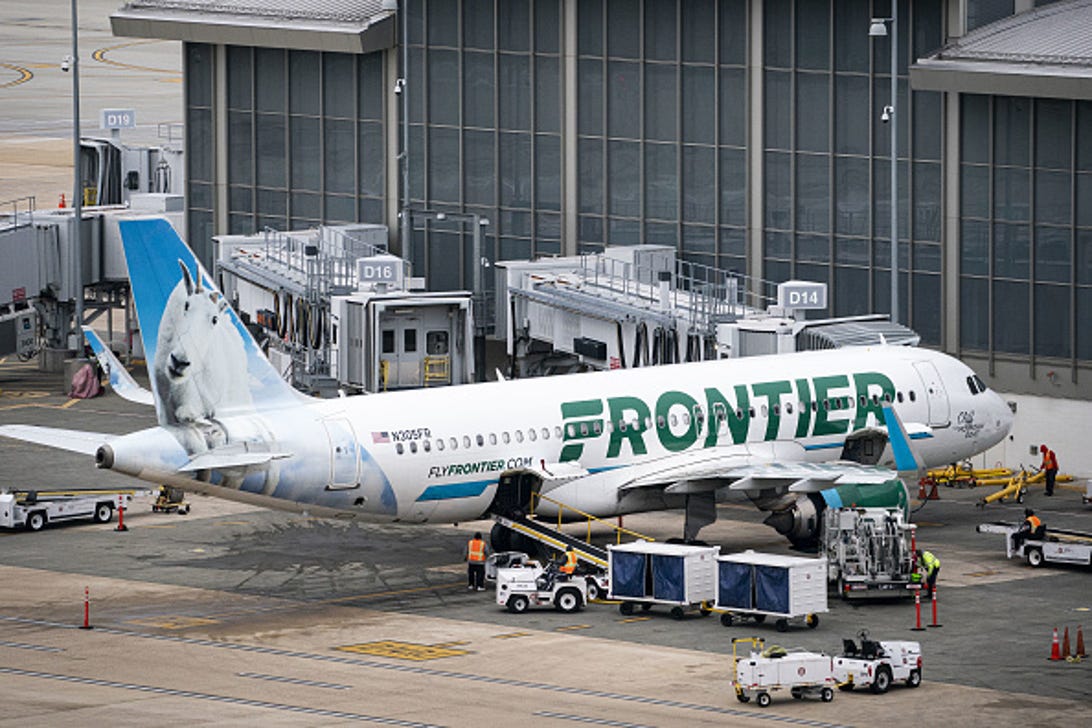 Frontier Airlines plane at Raleigh-Durham International Airport