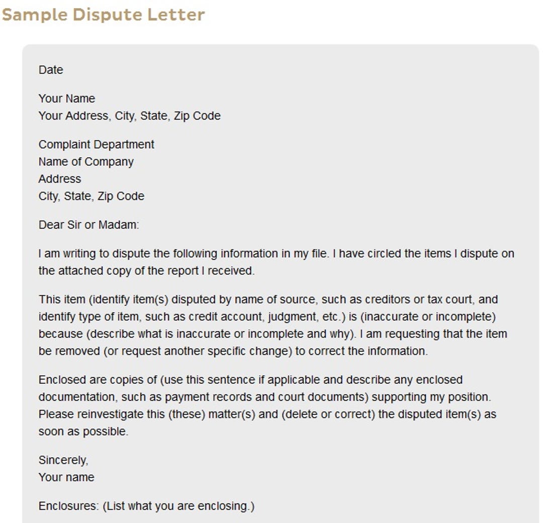 FTC sample credit-report dispute letter