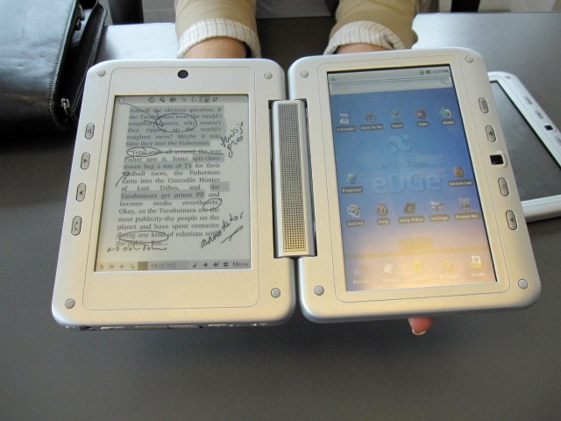 Photo of the Pocket eDGe from Entourage, a dual-screen tablet and e-book reader.