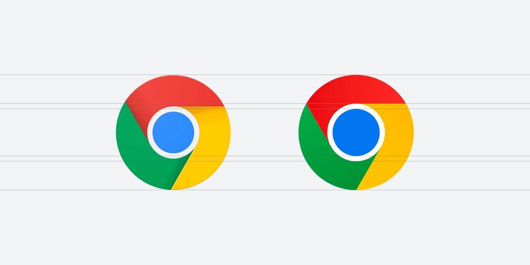Le nouveau logo Chrome, à droite, est plus lumineux et possède un cercle bleu intérieur plus grand.