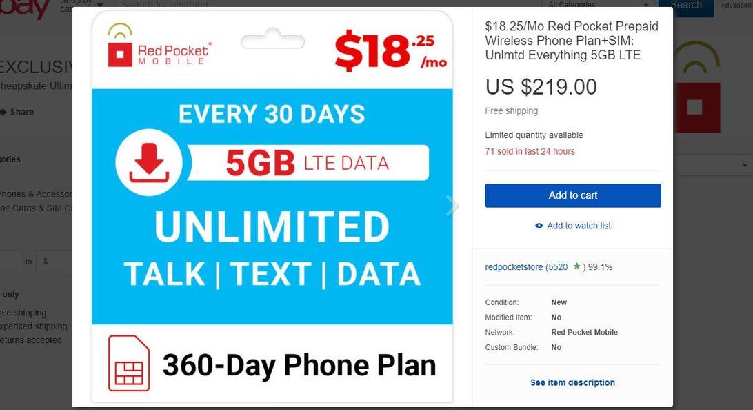 Get a one-year unlimited Red Pocket Mobile plan for 0