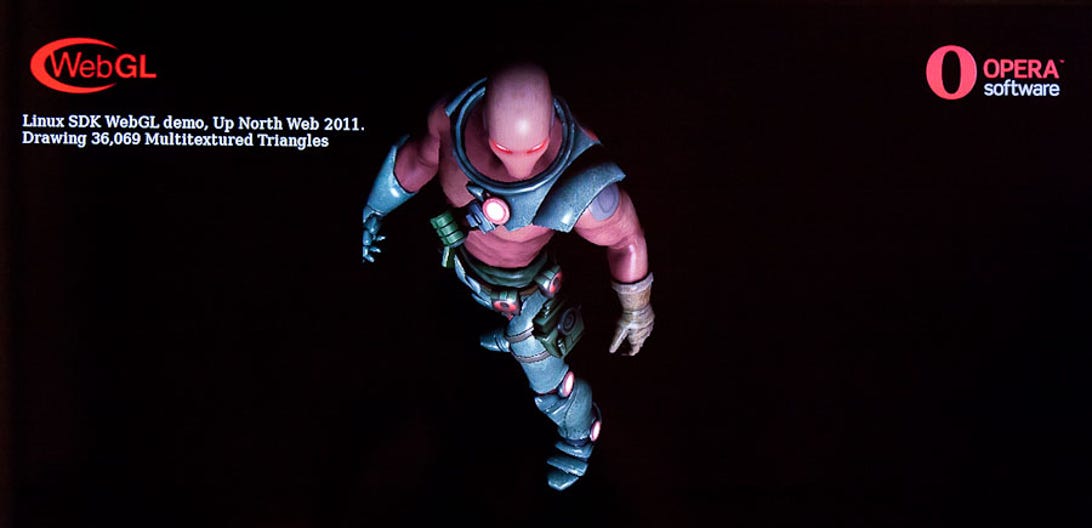 Opera showed this WebGL demonstration of a walking 3D figure at its Up North Web event. Opera 12 will support the WebGL technology for 3D graphics among other hardware-accelerated features.