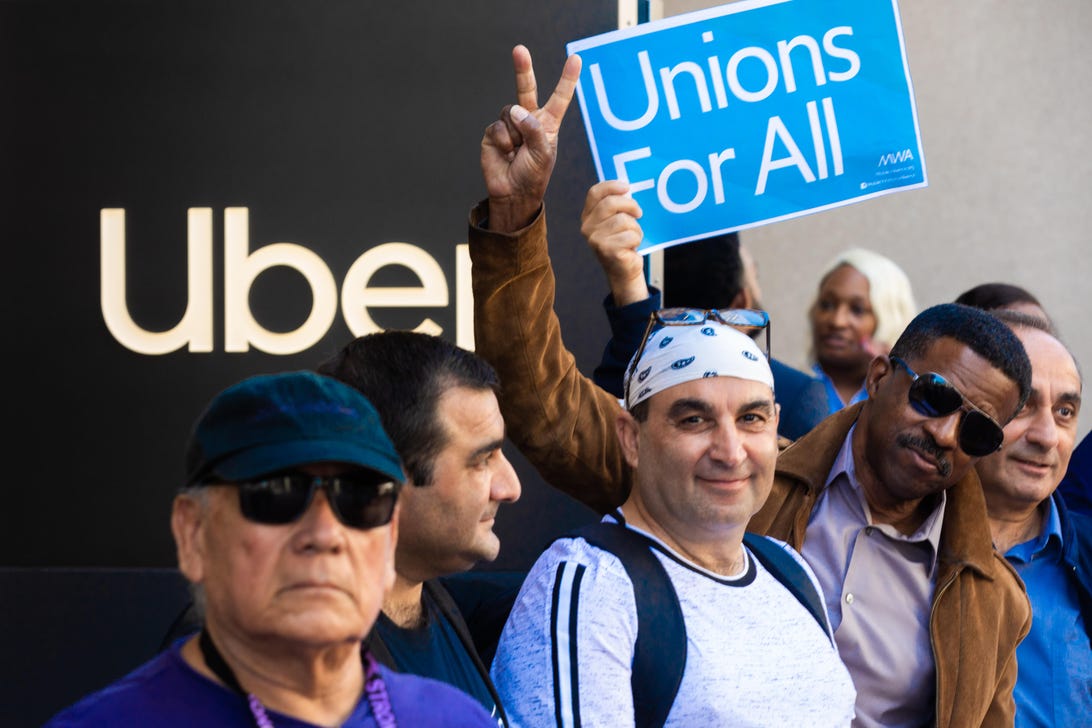 Uber, Lyft driver caravan lands in California capital demanding a living wage