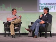AOL CEO Tim Armstrong (right) with Michael Arrington at TechCrunch Disrupt in San Francisco today.
