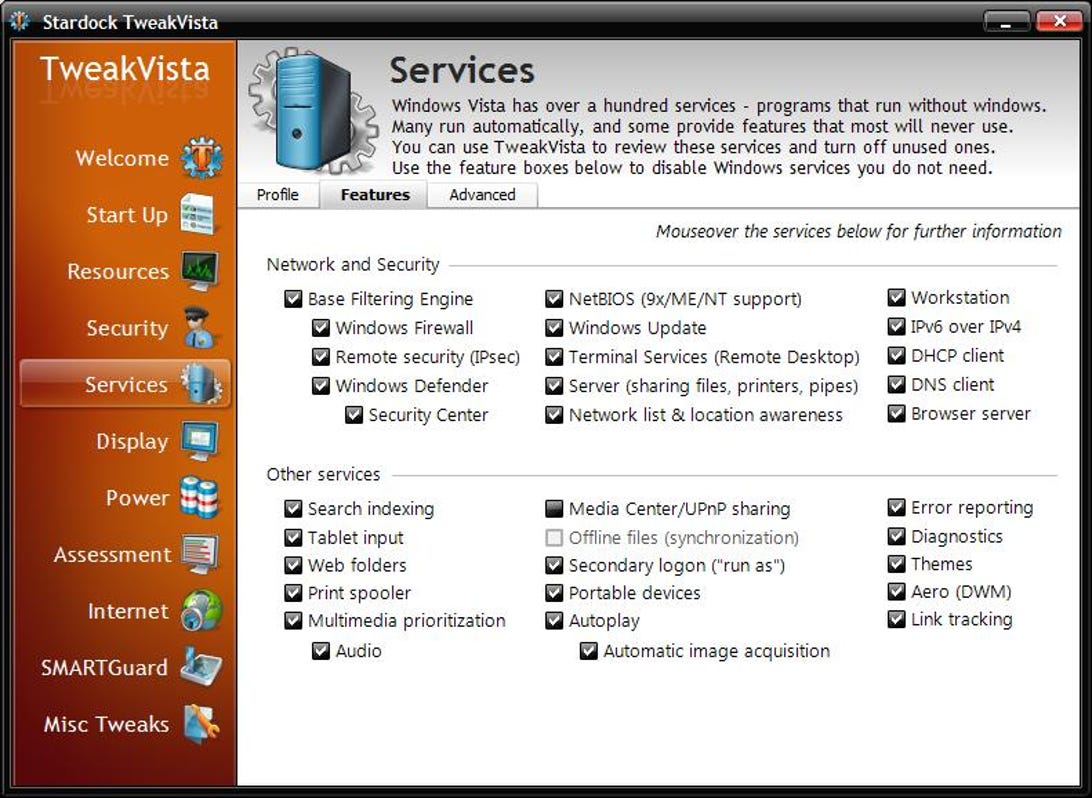 TweakVista Services Features options