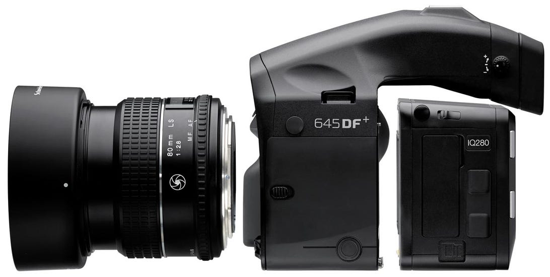The Phase One IQ280 digital back along with the 645DF+ camera body and the 80mm Schneider-Kreuznach leaf-shutter lens.