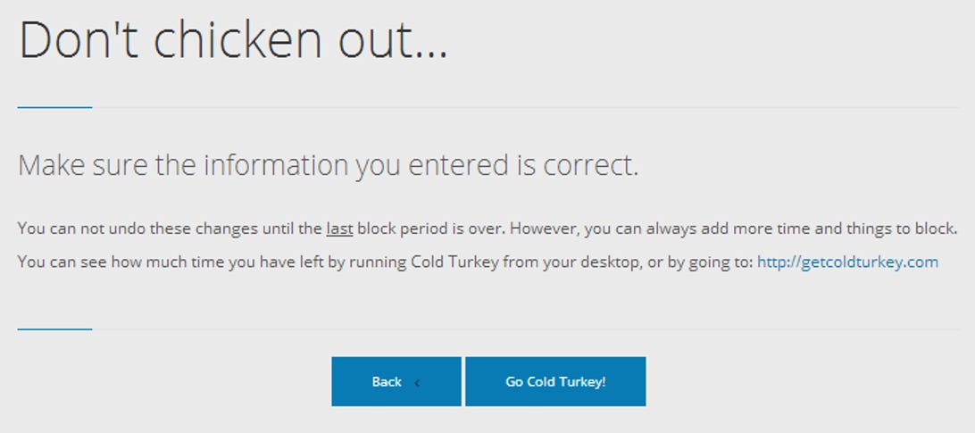 Cold Turkey "are you sure?" screen
