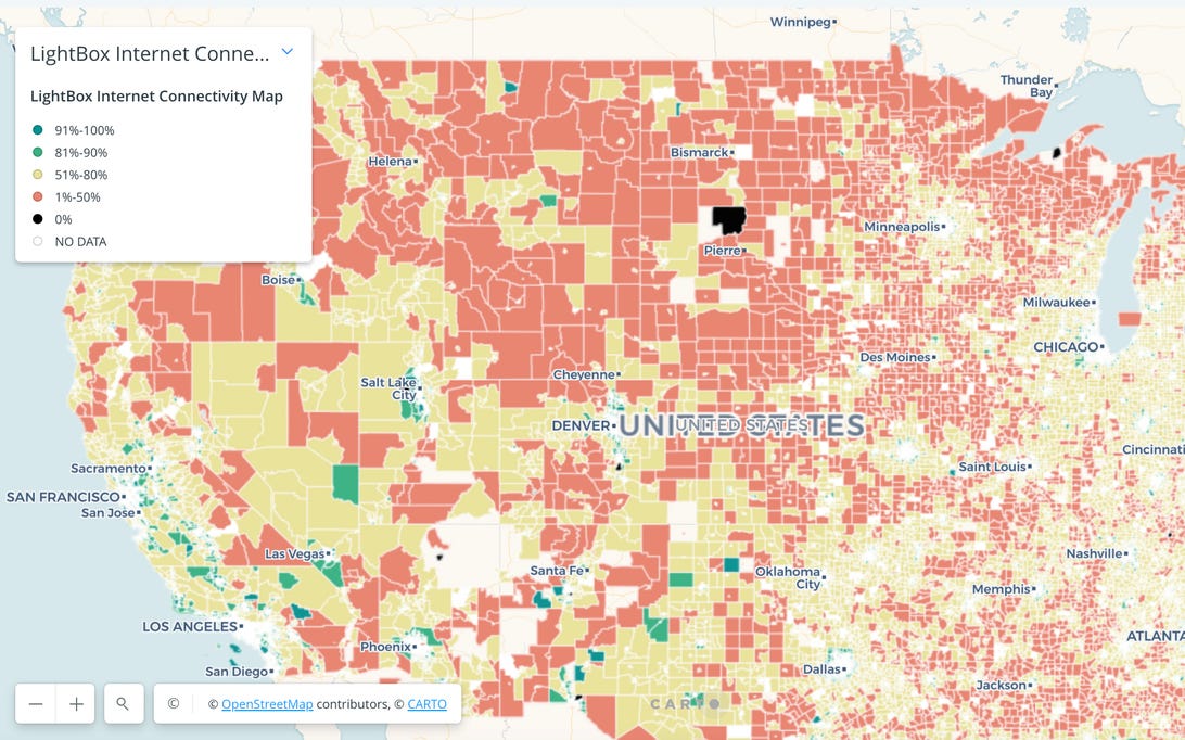 LightBox's map of broadband coverage across the US